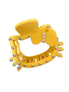 Yellow Rhinestone Bow Kids Hair Claw Clip